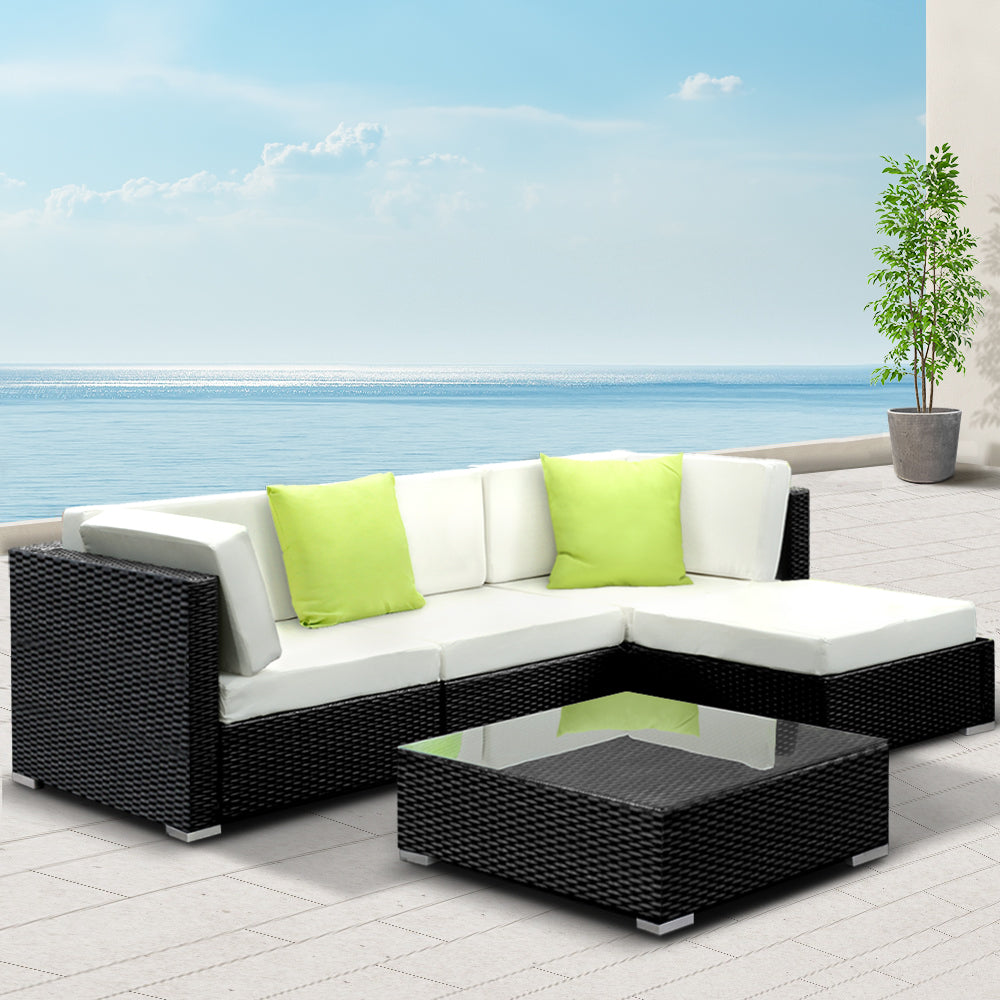 Gardeon 5-Piece Outdoor Sofa Set Wicker Couch Lounge Setting 4 Seater - Cosy Abode