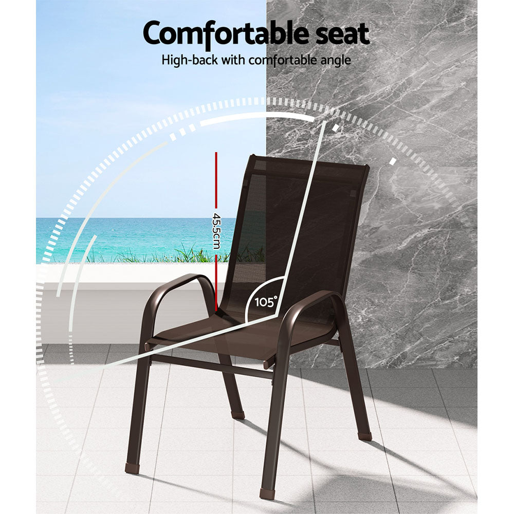 Gardeon 6PC Outdoor Dining Chairs Stackable Lounge Chair Patio Furniture Brown - Cosy Abode