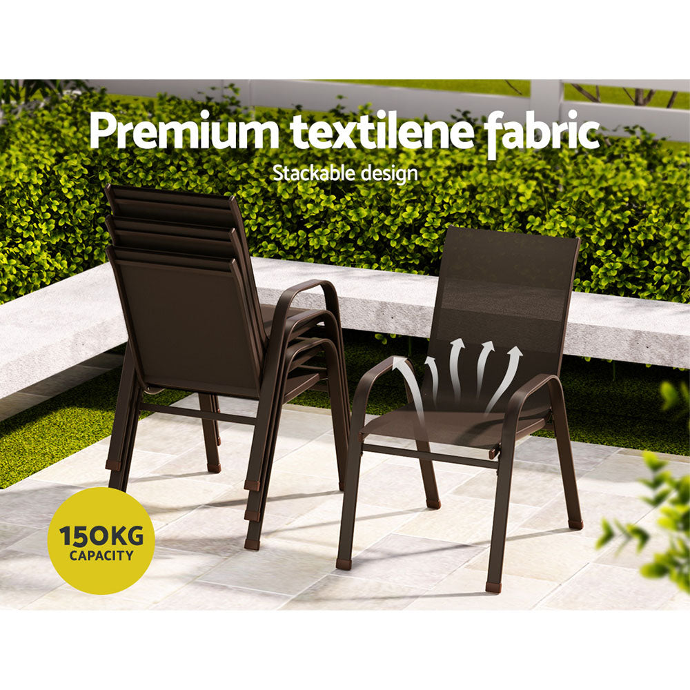Gardeon 6PC Outdoor Dining Chairs Stackable Lounge Chair Patio Furniture Brown - Cosy Abode