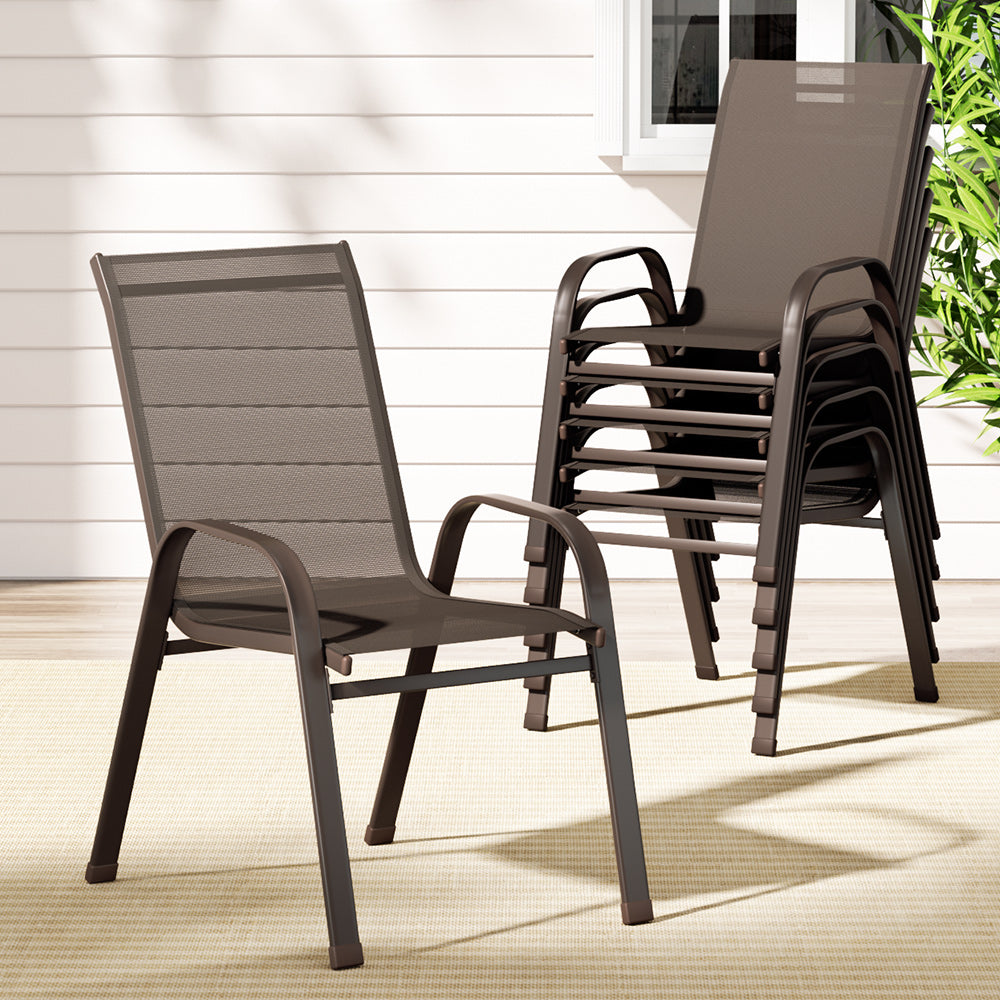 Gardeon 6PC Outdoor Dining Chairs Stackable Lounge Chair Patio Furniture Brown - Cosy Abode