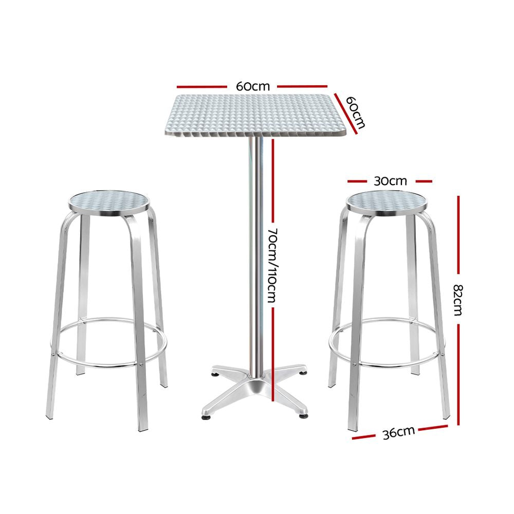 Gardeon 3-Piece Outdoor Bar Set Bistro Table Stools Adjustable Square Cafe - Cosy Abode