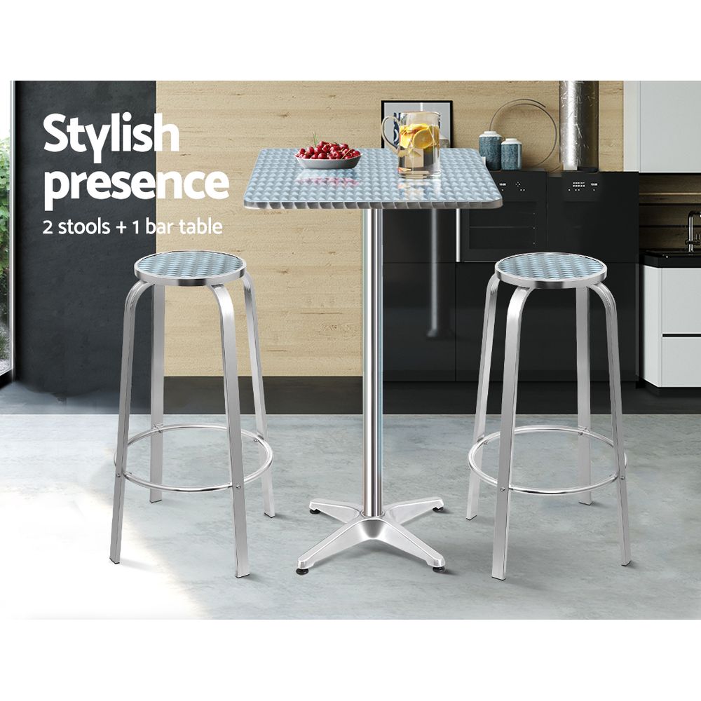 Gardeon 3-Piece Outdoor Bar Set Bistro Table Stools Adjustable Square Cafe - Cosy Abode