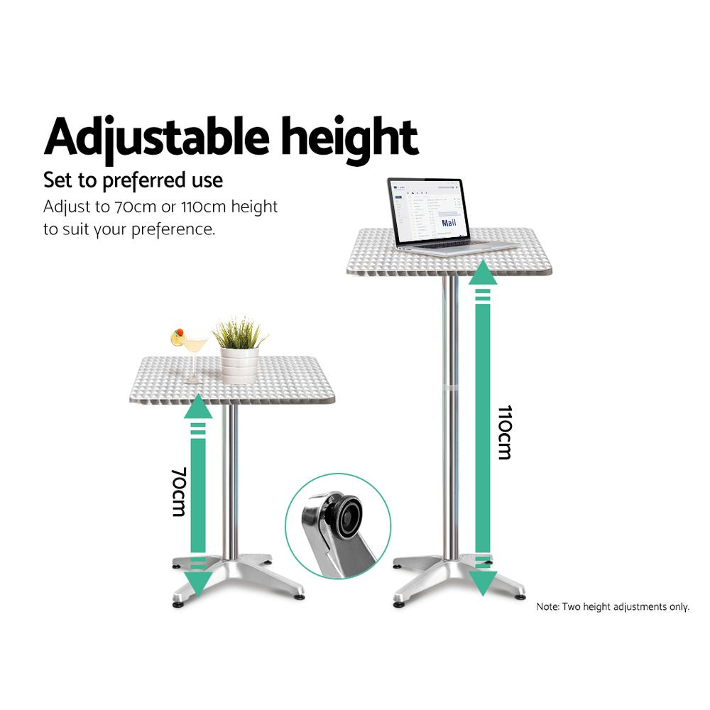 Gardeon 3-Piece Outdoor Bar Set Bistro Table Stools Adjustable Square Cafe - Cosy Abode