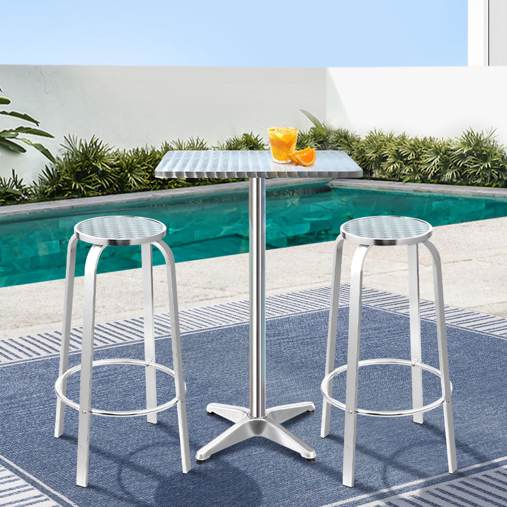 Gardeon 3-Piece Outdoor Bar Set Bistro Table Stools Adjustable Square Cafe - Cosy Abode