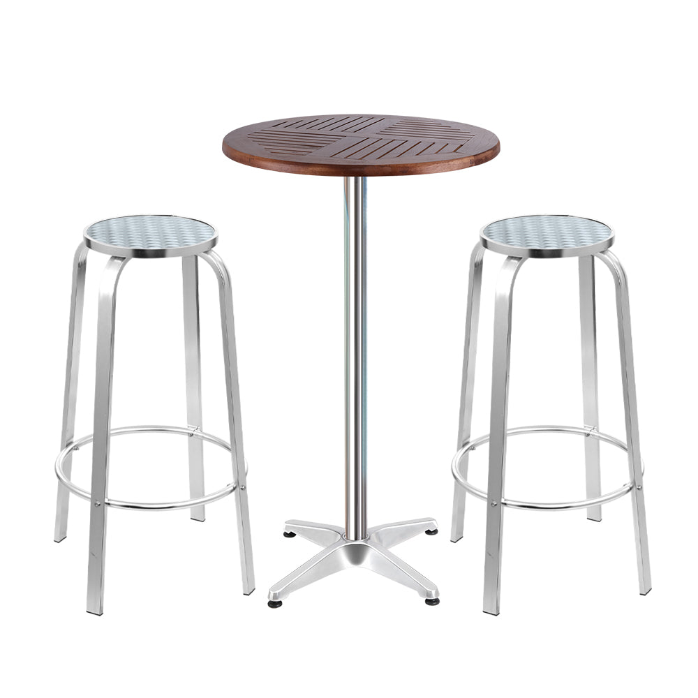 Gardeon 3-Piece Outdoor Bar Set Bistro Table Stools Adjustable Wooden Cafe - Cosy Abode