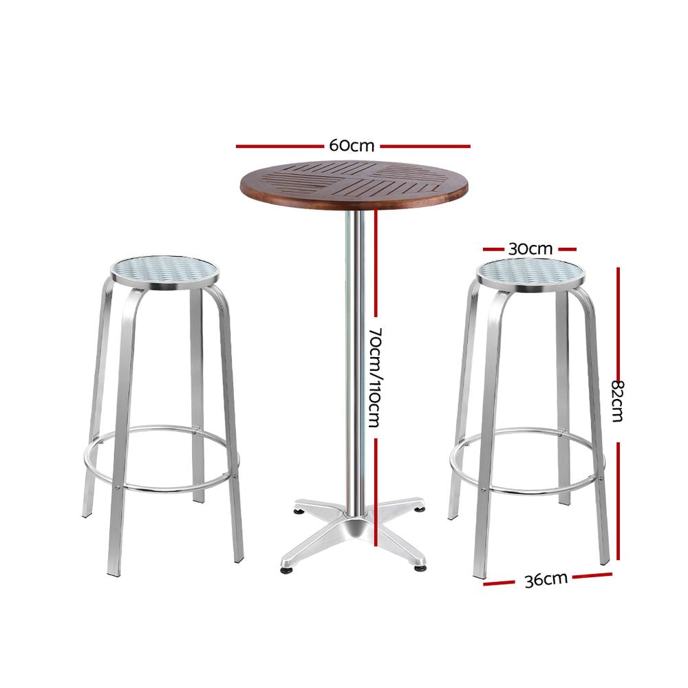 Gardeon 3-Piece Outdoor Bar Set Bistro Table Stools Adjustable Wooden Cafe - Cosy Abode