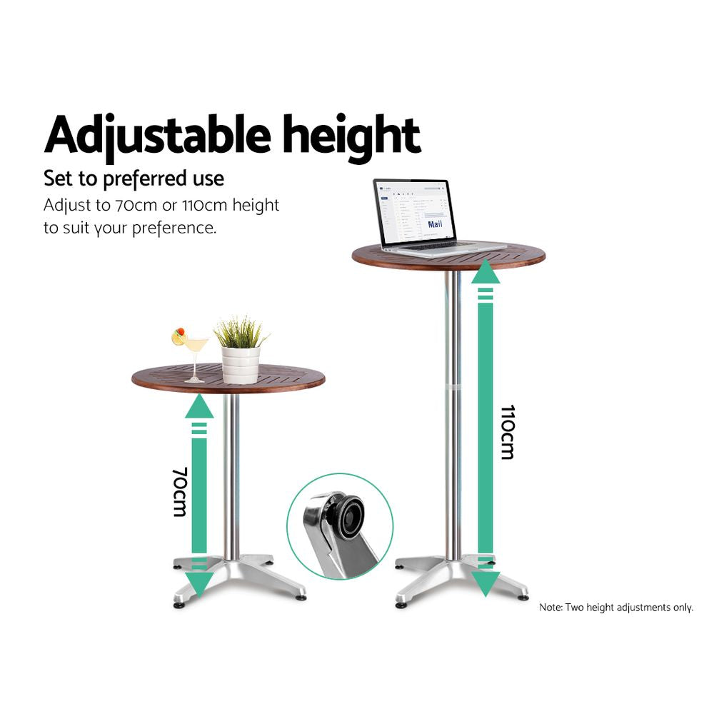 Gardeon 3-Piece Outdoor Bar Set Bistro Table Stools Adjustable Wooden Cafe - Cosy Abode