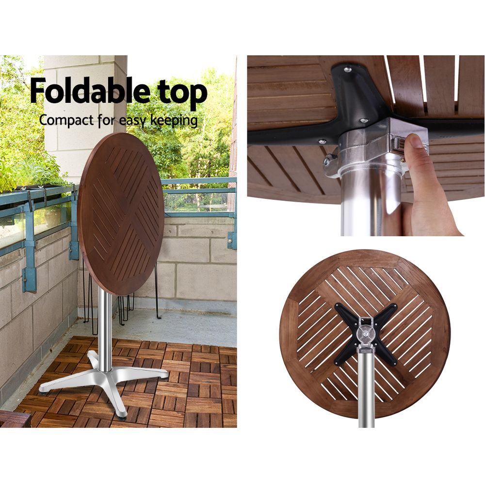 Gardeon 3-Piece Outdoor Bar Set Bistro Table Stools Adjustable Wooden Cafe - Cosy Abode