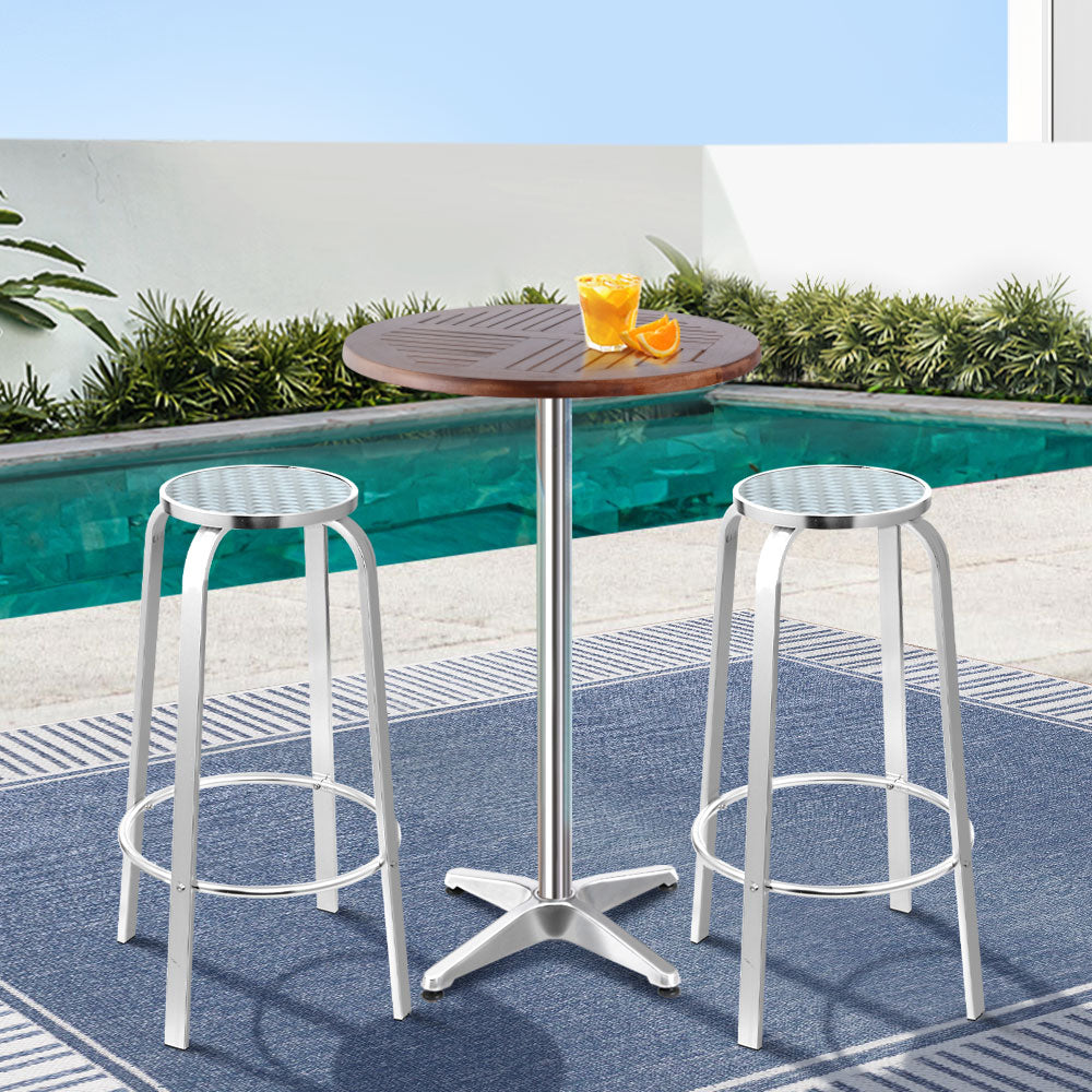 Gardeon 3-Piece Outdoor Bar Set Bistro Table Stools Adjustable Wooden Cafe - Cosy Abode