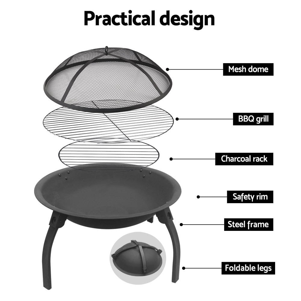 Fire Pit BBQ Charcoal Grill Smoker Portable Outdoor Camping Garden Pits 30" - Cosy Abode