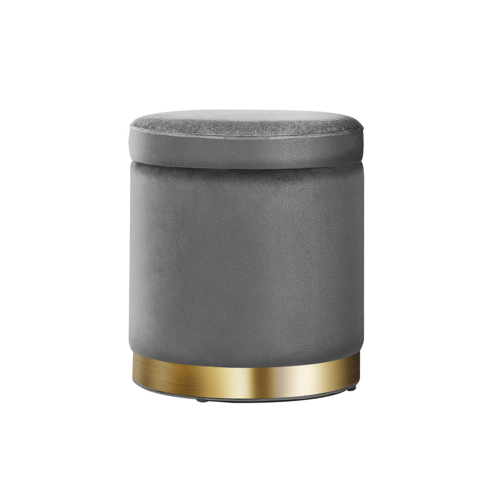 Artiss Ottoman Storage Foot Stool Round Velvet Charcoal - Cosy Abode