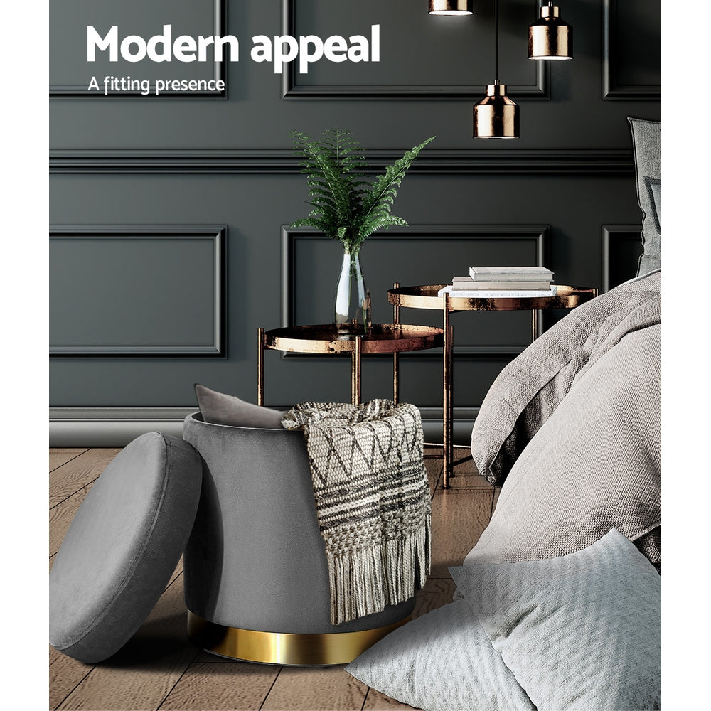 Artiss Ottoman Storage Foot Stool Round Velvet Charcoal - Cosy Abode
