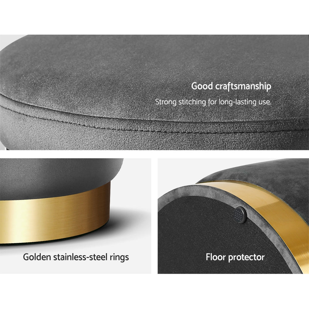 Artiss Ottoman Storage Foot Stool Round Velvet Charcoal - Cosy Abode