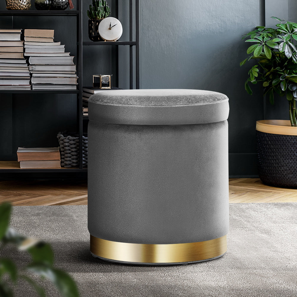 Artiss Ottoman Storage Foot Stool Round Velvet Charcoal - Cosy Abode