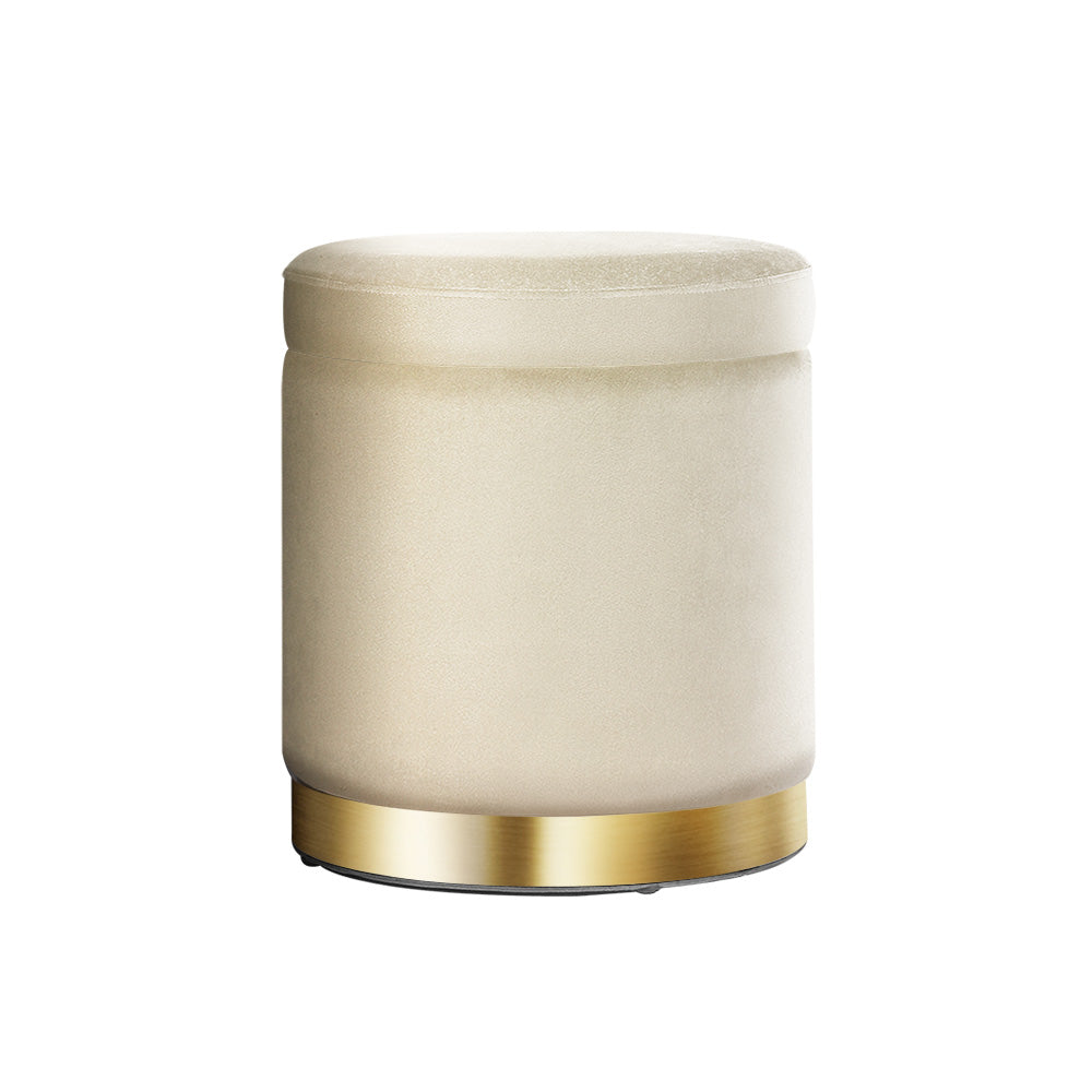Artiss Ottoman Storage Foot Stool Round Velvet Cream - Cosy Abode