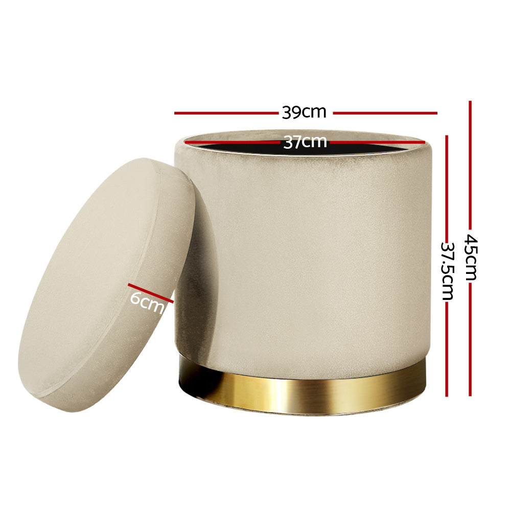 Artiss Ottoman Storage Foot Stool Round Velvet Cream - Cosy Abode
