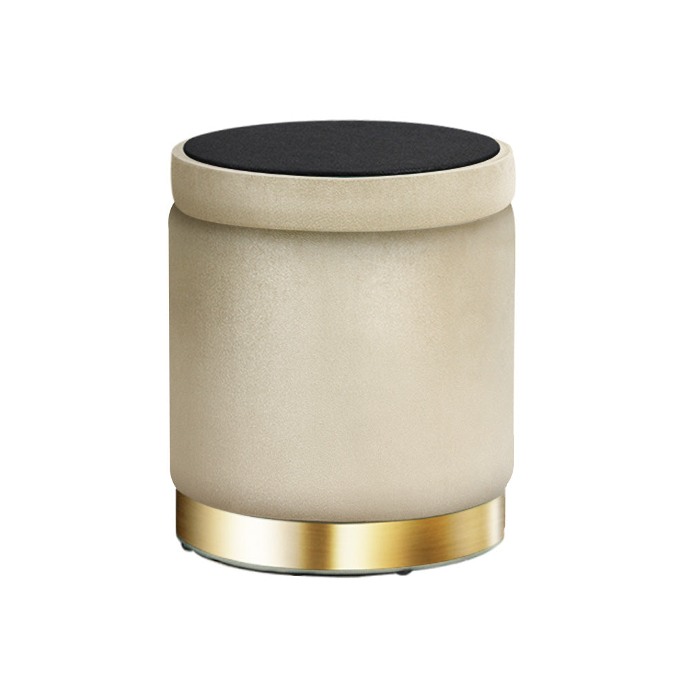 Artiss Ottoman Storage Foot Stool Round Velvet Cream - Cosy Abode