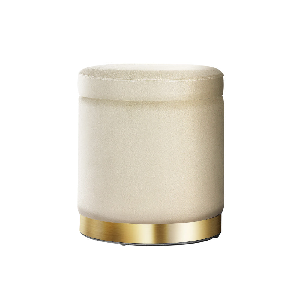 Artiss Ottoman Storage Foot Stool Round Velvet Cream - Cosy Abode