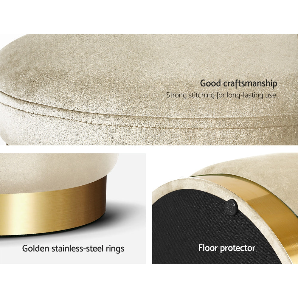 Artiss Ottoman Storage Foot Stool Round Velvet Cream - Cosy Abode