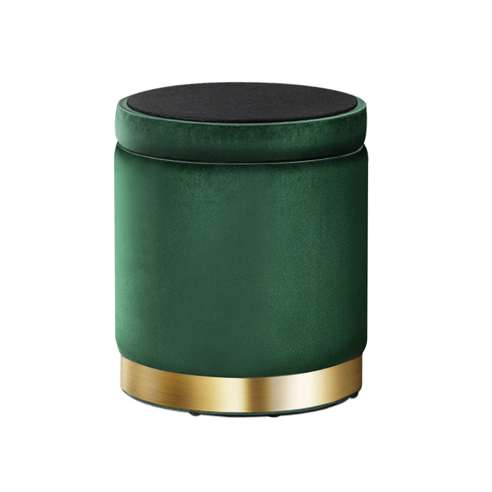 Artiss Ottoman Storage Foot Stool Round Velvet Green - Cosy Abode