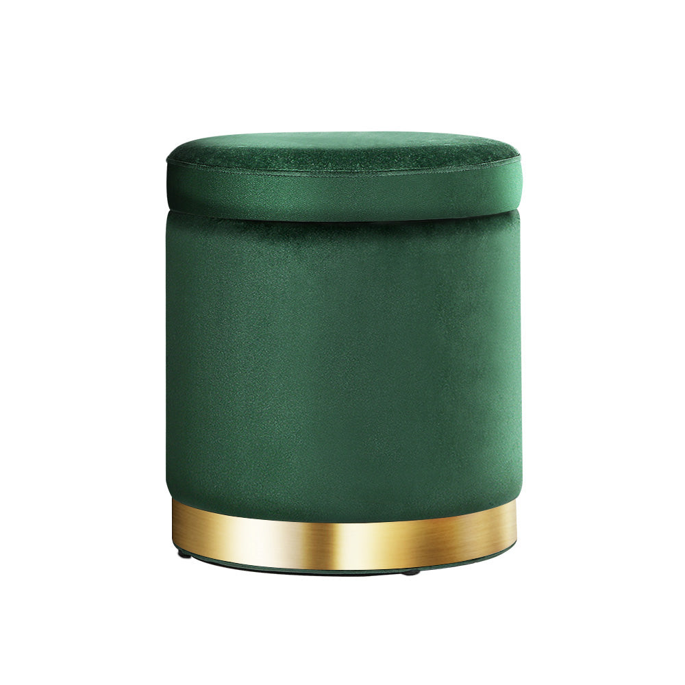 Artiss Ottoman Storage Foot Stool Round Velvet Green - Cosy Abode