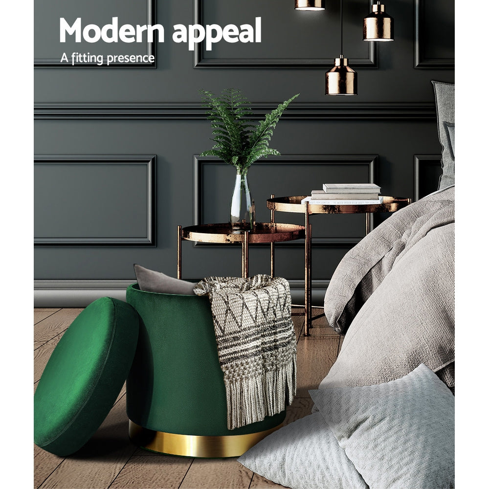 Artiss Ottoman Storage Foot Stool Round Velvet Green - Cosy Abode