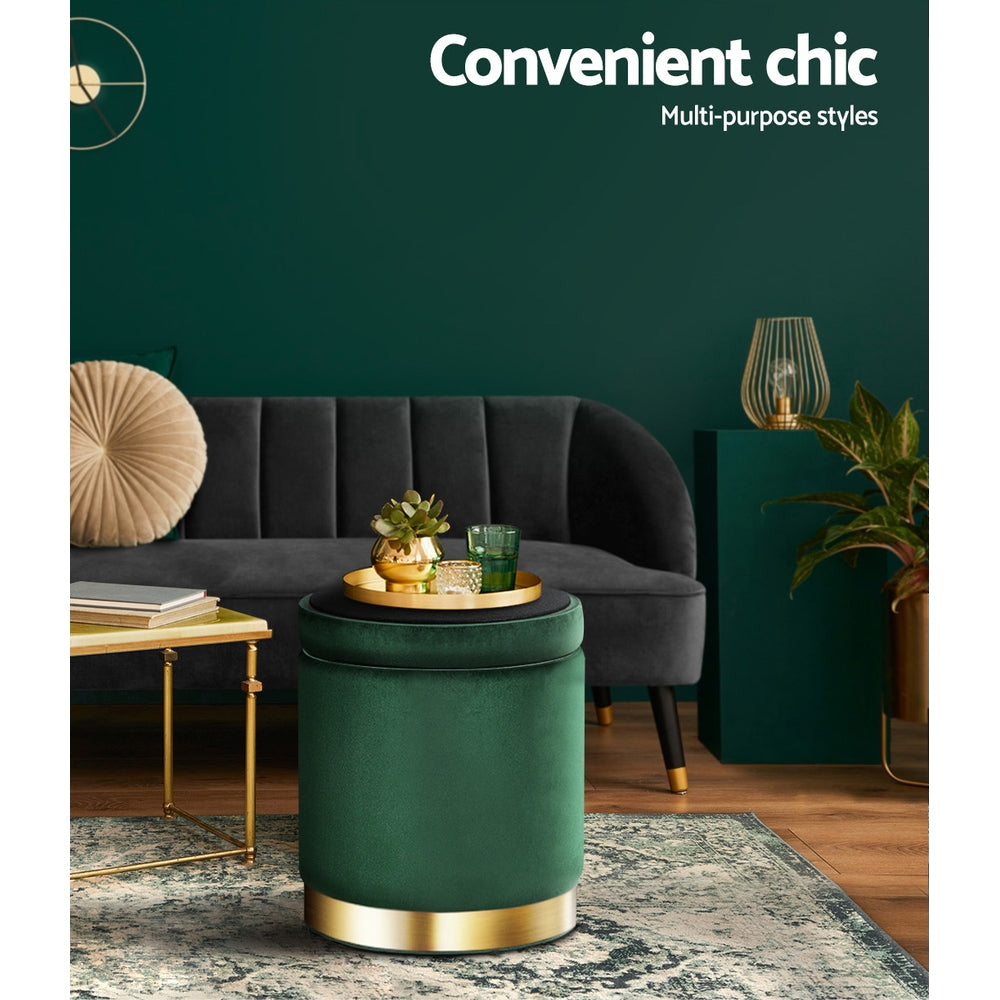 Artiss Ottoman Storage Foot Stool Round Velvet Green - Cosy Abode