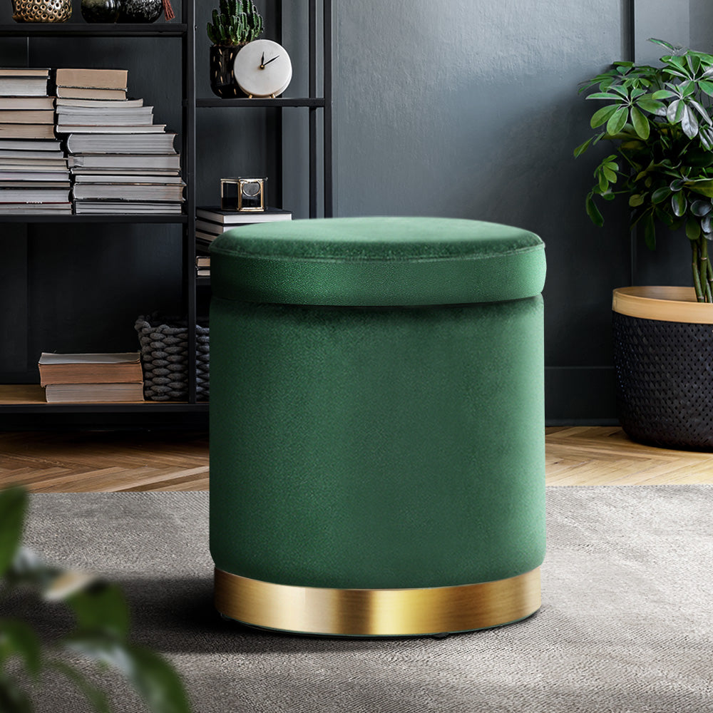 Artiss Ottoman Storage Foot Stool Round Velvet Green - Cosy Abode
