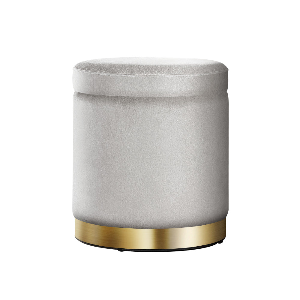 Artiss Ottoman Storage Foot Stool Round Velvet Grey - Cosy Abode