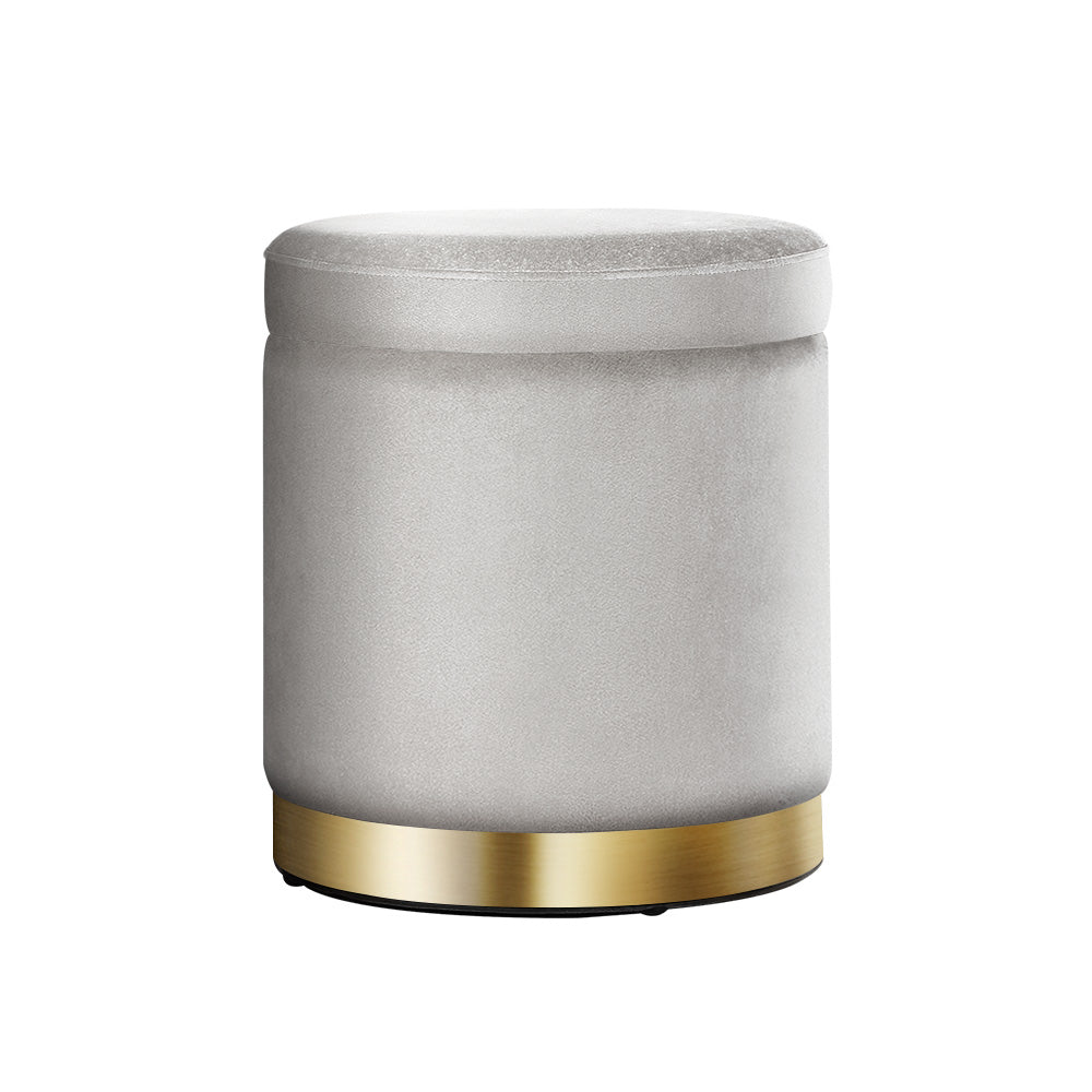 Artiss Ottoman Storage Foot Stool Round Velvet Grey - Cosy Abode