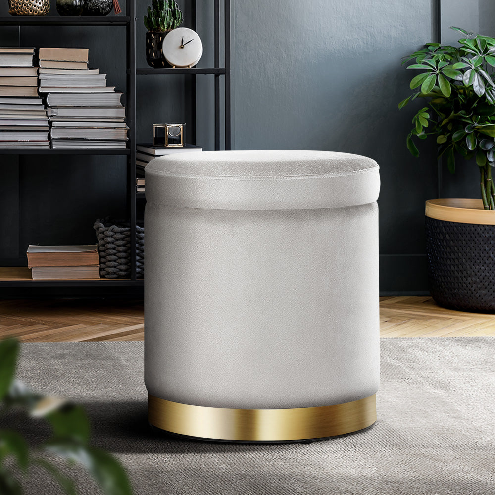 Artiss Ottoman Storage Foot Stool Round Velvet Grey - Cosy Abode