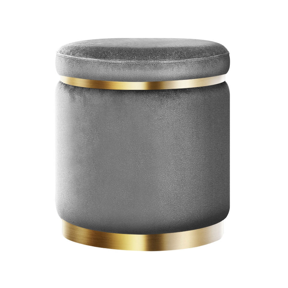 Artiss Ottoman Foot Stool Round Velvet Charcoal - Cosy Abode