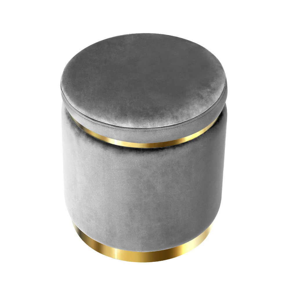 Artiss Ottoman Foot Stool Round Velvet Charcoal - Cosy Abode