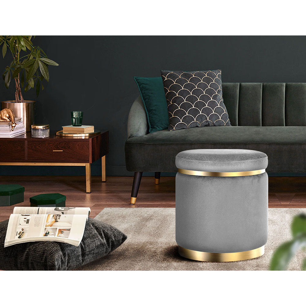 Artiss Ottoman Foot Stool Round Velvet Charcoal - Cosy Abode