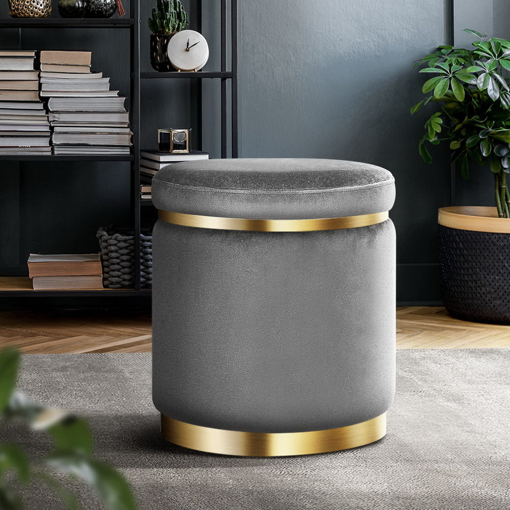 Artiss Ottoman Foot Stool Round Velvet Charcoal - Cosy Abode