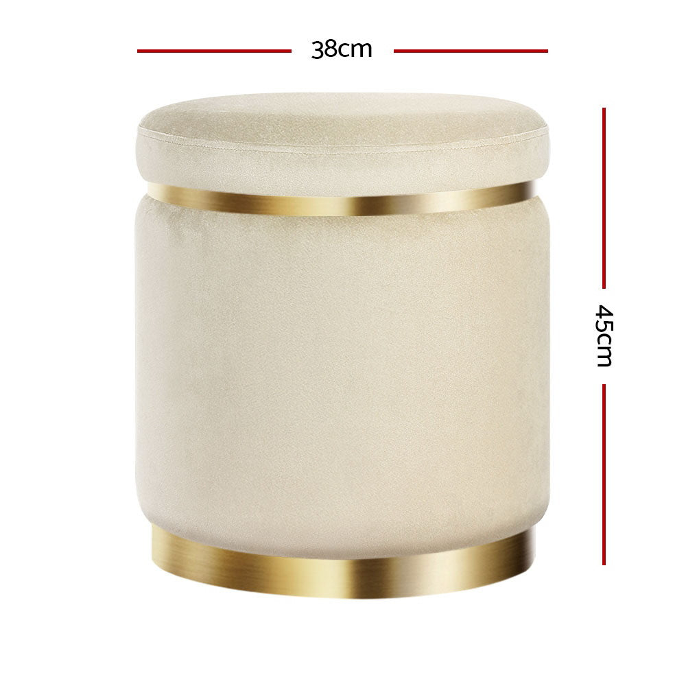 Artiss Ottoman Foot Stool Round Velvet Cream - Cosy Abode