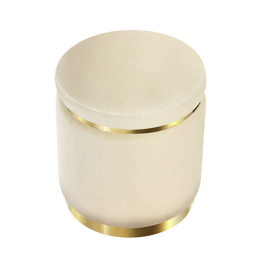 Artiss Ottoman Foot Stool Round Velvet Cream - Cosy Abode