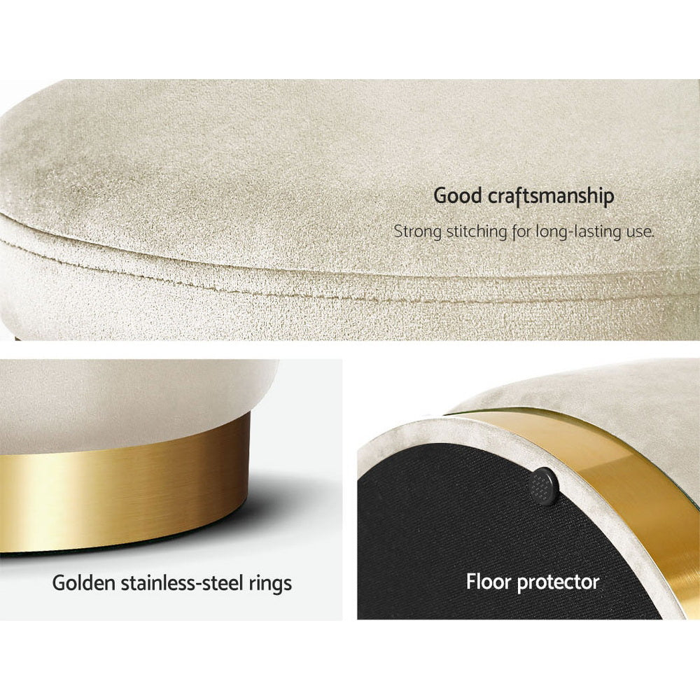 Artiss Ottoman Foot Stool Round Velvet Cream - Cosy Abode