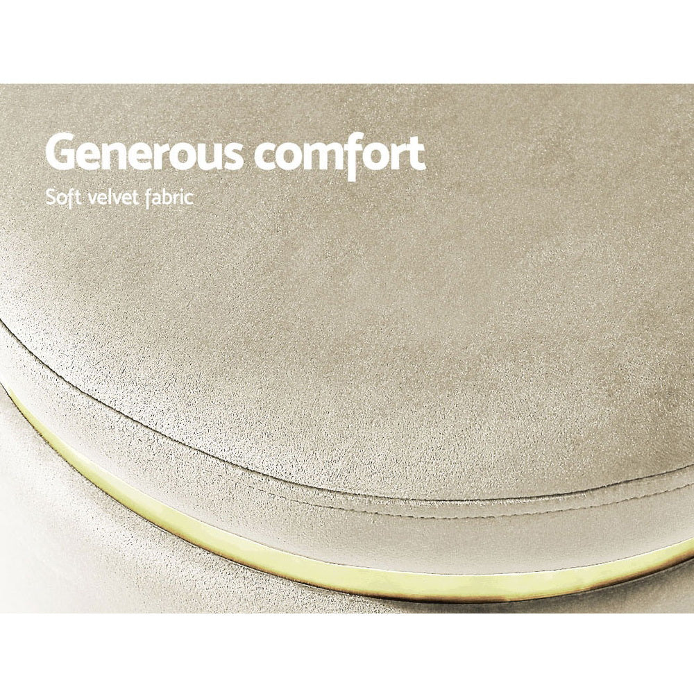 Artiss Ottoman Foot Stool Round Velvet Cream - Cosy Abode