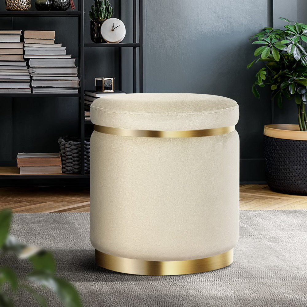 Artiss Ottoman Foot Stool Round Velvet Cream - Cosy Abode