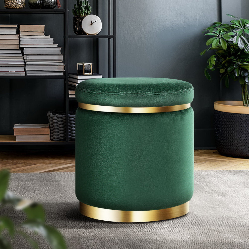 Artiss Ottoman Foot Stool Round Velvet Green - Cosy Abode