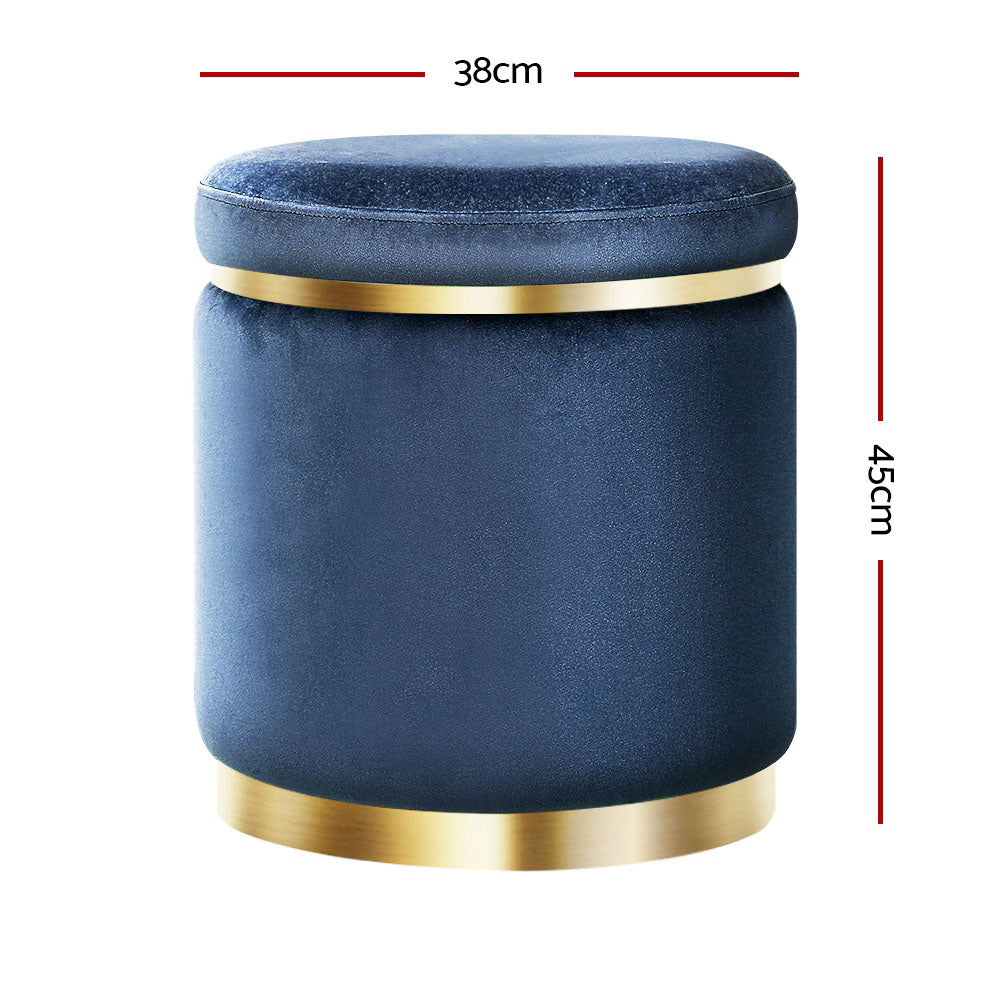 Artiss Ottoman Foot Stool Round Velvet Navy - Cosy Abode