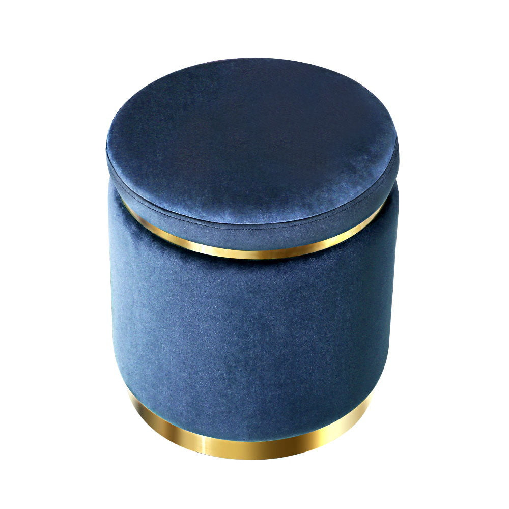 Artiss Ottoman Foot Stool Round Velvet Navy - Cosy Abode
