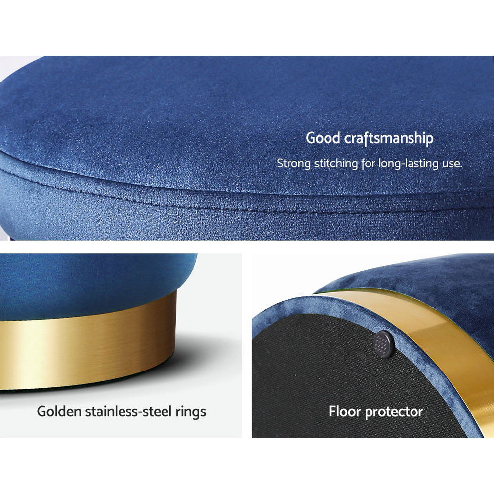 Artiss Ottoman Foot Stool Round Velvet Navy - Cosy Abode