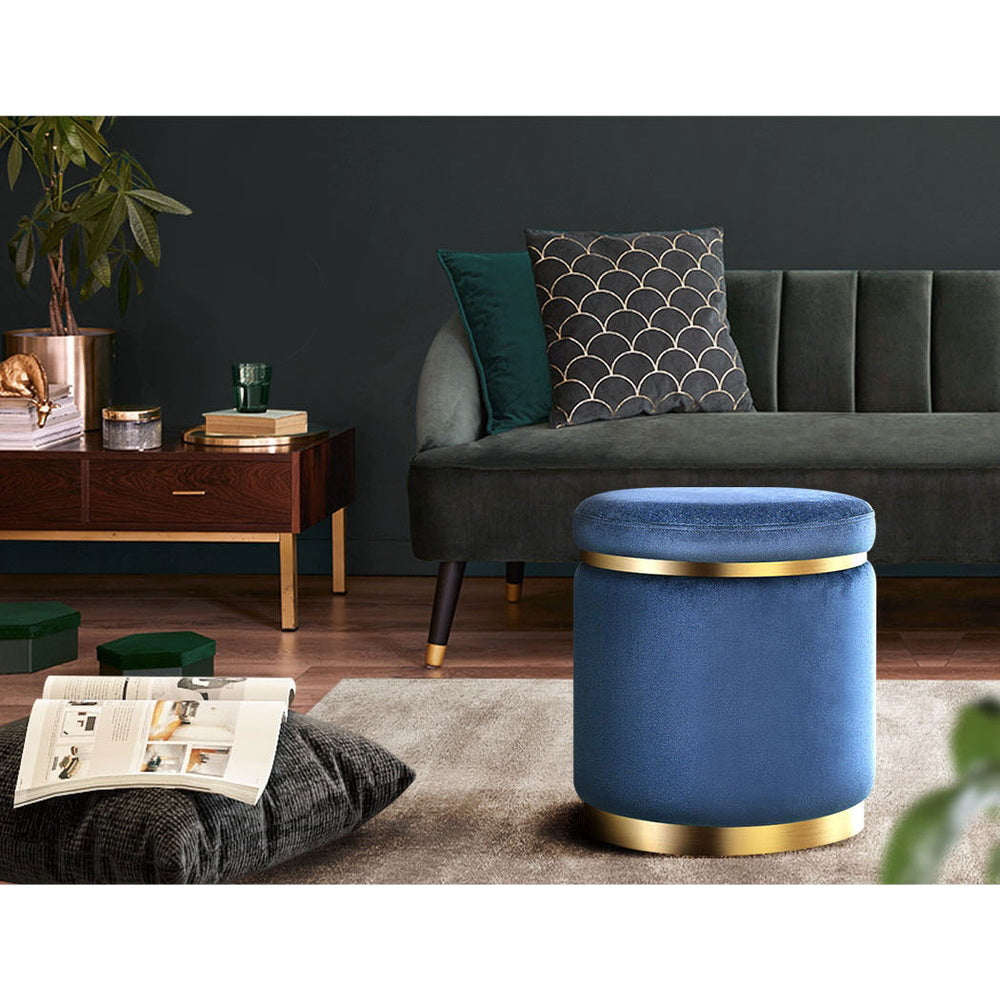 Artiss Ottoman Foot Stool Round Velvet Navy - Cosy Abode