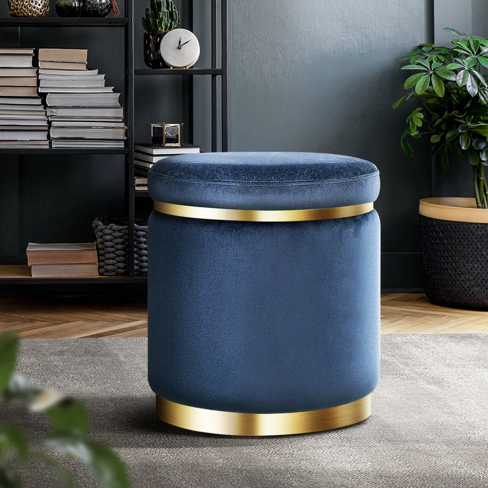 Artiss Ottoman Foot Stool Round Velvet Navy - Cosy Abode