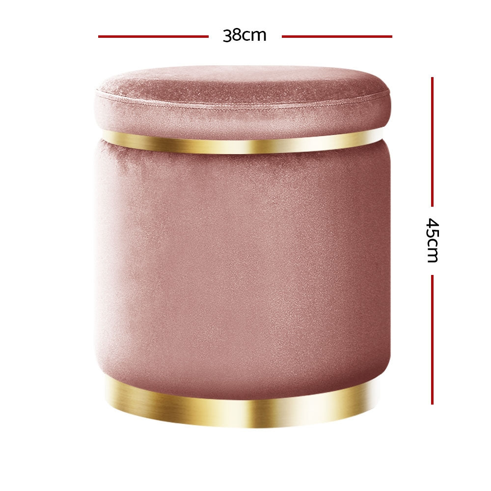 Artiss Ottoman Foot Stool Round Velvet Pink - Cosy Abode