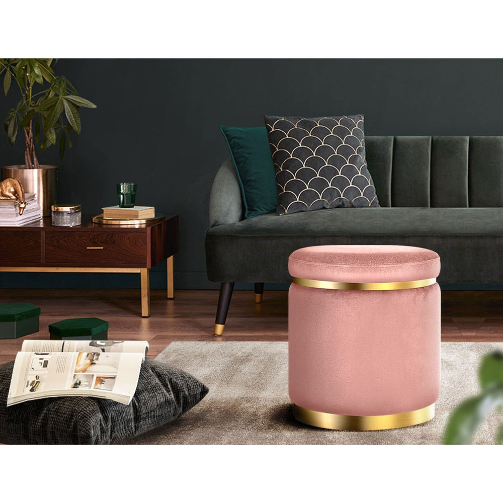 Artiss Ottoman Foot Stool Round Velvet Pink - Cosy Abode