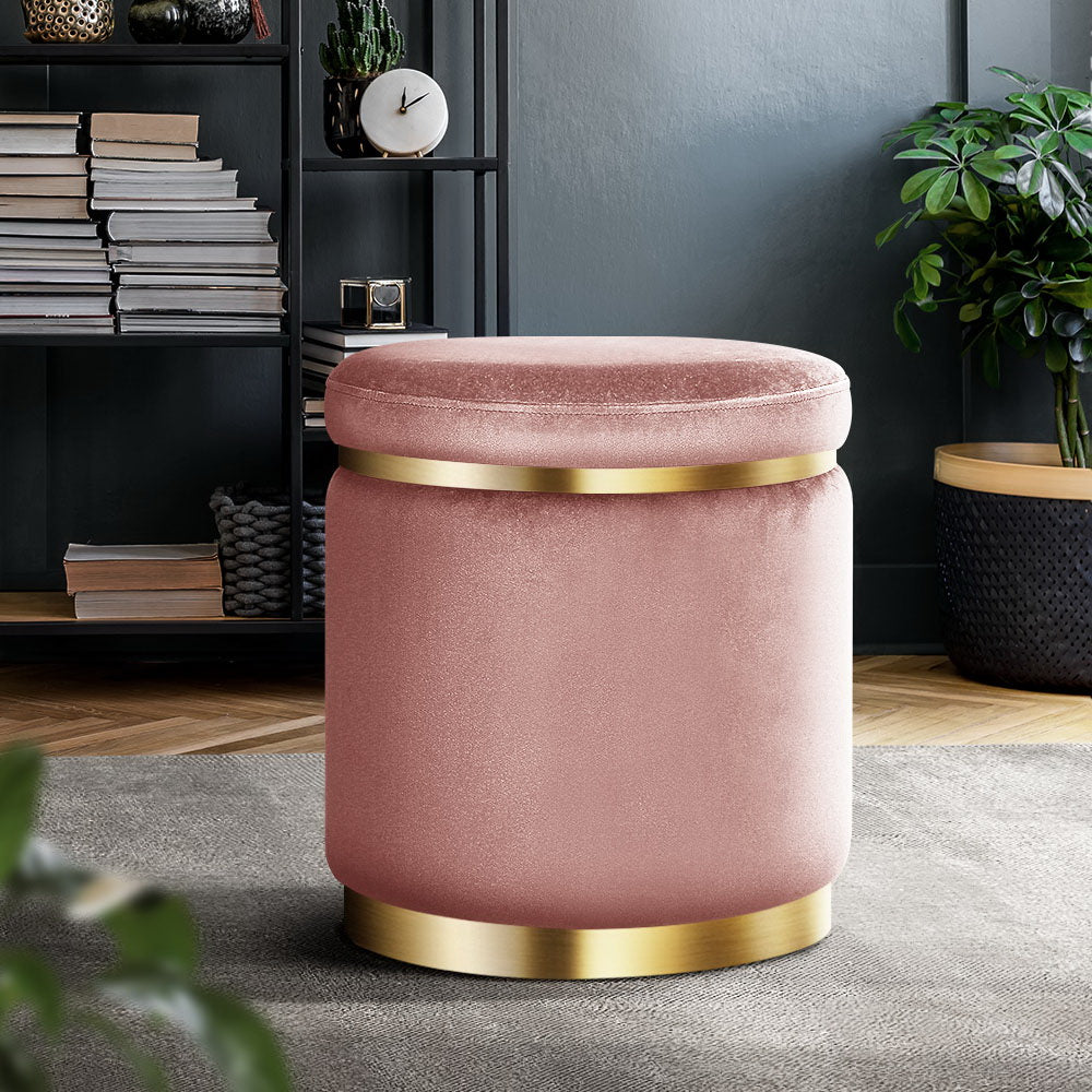 Artiss Ottoman Foot Stool Round Velvet Pink - Cosy Abode