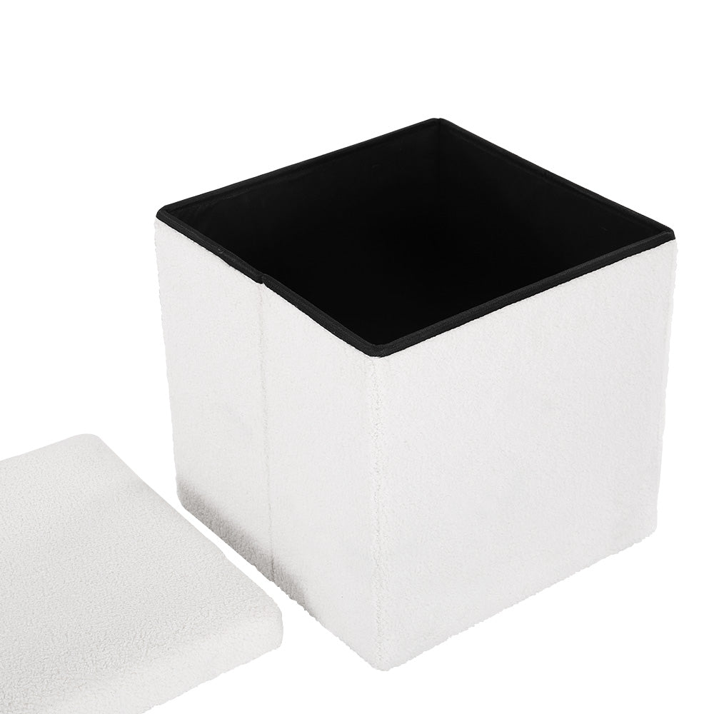 Artiss Ottoman Storage Foot Stool Square Teddy Fabric White - Cosy Abode